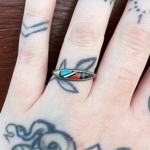 Vintage Zuni Multicolor Inlay Ring (Engraved)